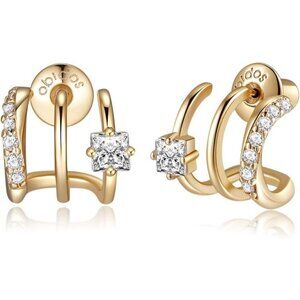 14K Gold Plated Triple Huggie & Stud Earrings for Women - Hoop Drop Earrings